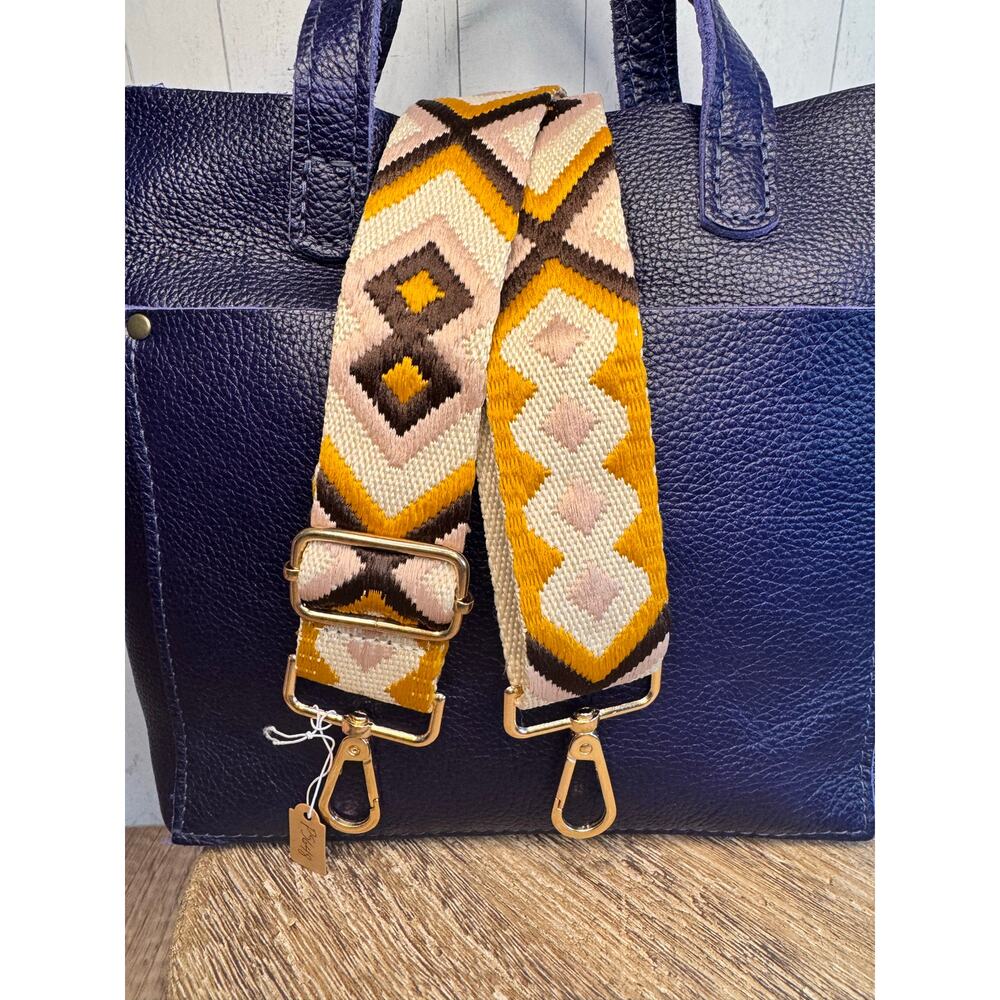 Crossbody Purse Chevron Pink Yellow White Brown Bag Strap Guitar Strap NEW